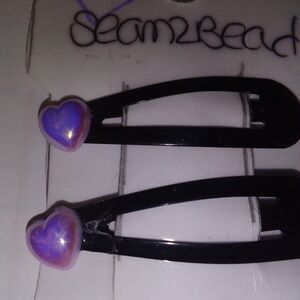 Heart Hair Clips with Purple Accents